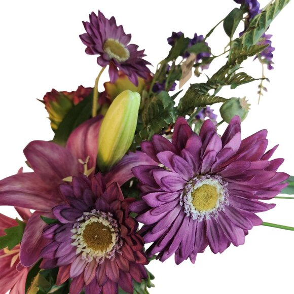 Artificial Wedding Bouquet Purple Lilies Yellow Roses Rustic Event Decor - Picture 6 of 10